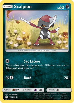 Carte Pokémon Scalpion 134/236 de la série Éclipse Cosmique en vente au meilleur prix