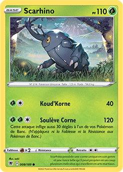 Carte Pokémon Scarhino 008/189 de la série Astres Radieux en vente au meilleur prix