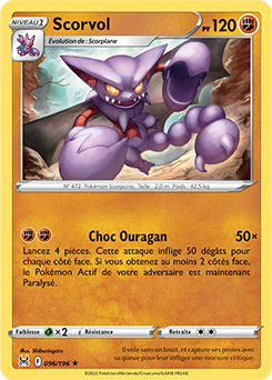 Carte Pokémon Rare Scorvol 096/196 de la série Origine Perdue