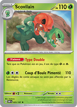 Carte Pokémon Rare Scovilain 25/197 de la série Flammes Obsidiennes