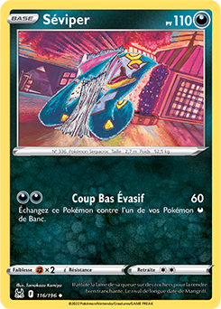 Carte Pokémon Peu commune Seviper 116/196 de la série Origine Perdue