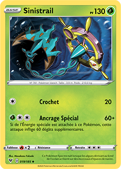 Carte Pokémon Peu commune Sinistrail 019/185 de la série Voltage Éclatant