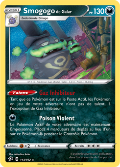 Carte Pokémon Holographique rare Smogogo de Galar 113/192 de la série Clash des Rebelles