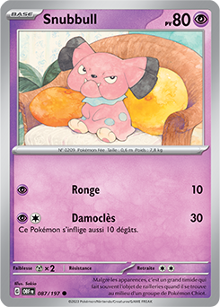 Carte Pokémon Snubbull 87/197 de la série Flammes Obsidiennes en vente au meilleur prix