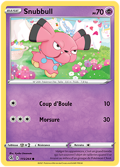 Carte Pokémon Snubbull 115/264 de la série Poing de Fusion en vente au meilleur prix