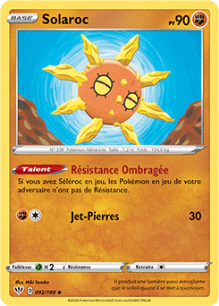 Carte Pokémon Solaroc 92/189 de la série Ténèbres Embrasées en vente au meilleur prix