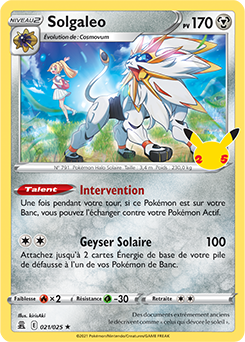 Carte Pokémon Holographique rare Solgaleo 21/25 de la série Célébrations