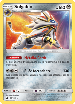 Carte Pokémon Solgaleo 99/168 de la série Tempête Céleste en vente au meilleur prix