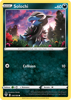Carte Pokémon Solochi 108/189 de la série Ténèbres Embrasées en vente au meilleur prix