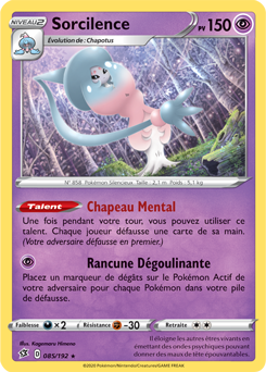Carte Pokémon Holographique rare Sorcilence 85/192 de la série Clash des Rebelles