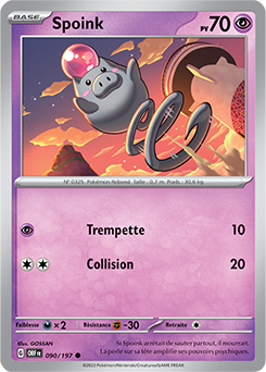Carte Pokémon Communes Spoink 90/197 de la série Flammes Obsidiennes
