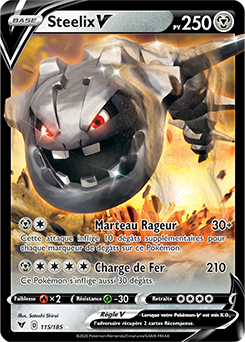 Carte Pokémon Ultra rare V Steelix V 115/185 de la série Voltage Éclatant