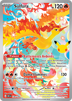 Carte Pokémon Illustration rare Sulfura 130/128 de la série 30e Anniversaire