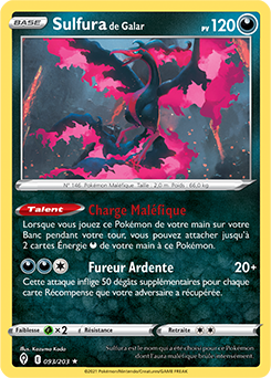 Carte Pokémon Holographique rare Sulfura de Galar 93/203 de la série Évolution Céleste