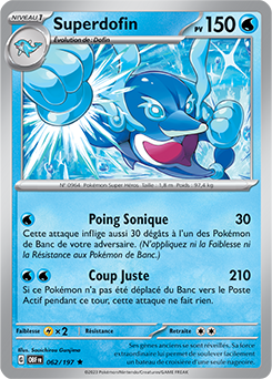 Carte Pokémon Rare Superdofin 62/197 de la série Flammes Obsidiennes