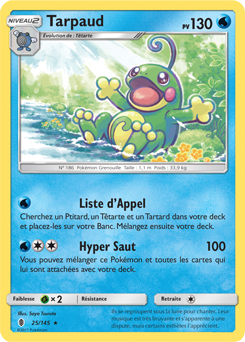 Carte Pokémon Holographique Rare Tarpaud 25/145 de la série Gardiens Ascendants