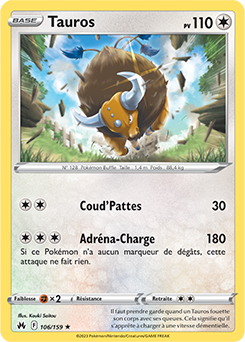 Carte Pokémon Rare Tauros 106/159 de la série Zénith Suprême