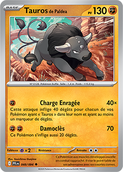 Carte Pokémon Peu commune Tauros de Paldea 48/94 de la série Flammes Fantasmagoriques