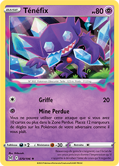 Carte Pokémon Holographique rare Tenefix 070/196 de la série Origine Perdue
