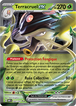 Carte Pokémon Double rare Terracruel ex 22/197 de la série Flammes Obsidiennes