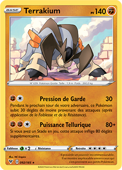Carte Pokémon Holographique rare Terrakium 092/185 de la série Voltage Éclatant