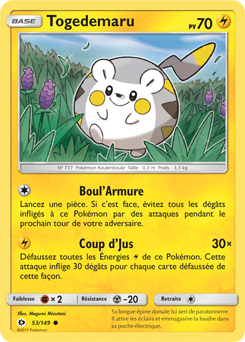 Carte Pokémon Commune Togedemaru 53/149 de la série Soleil & Lune