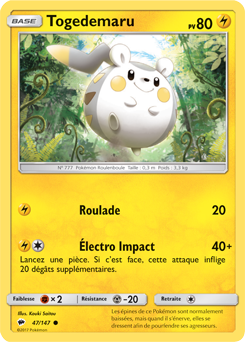 Carte Pokémon Commune Togedemaru 47/147 de la série Ombres Ardentes