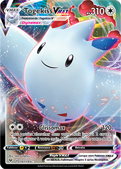 Carte Pokémon Ultra rare VMAX Togekiss VMAX 141/185 de la série Voltage Éclatant