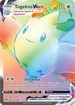Carte Pokémon Secrète Rainbow VMAX Togekiss VMAX 191/185 de la série Voltage Éclatant