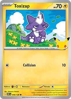 Carte Pokémon Communes Toxizap 058/128 de la série 30e Anniversaire