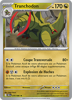 Carte Pokémon Rare Tranchodon 70/86 de la série Foudre Noire