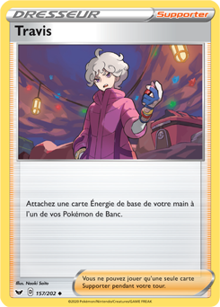 Carte Pokémon Peu commune Travis 157/202 de la série Épée et Bouclier