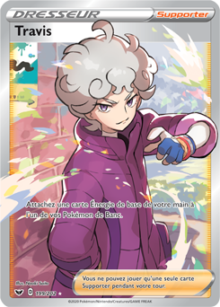 Carte Pokémon Dresseur Full Art Travis 199/202 de la série Épée et Bouclier