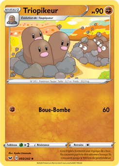 Carte Pokémon Peu commune Triopikeur 93/202 de la série Épée et Bouclier