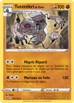Carte Pokémon Rare Tutétékri de Galar 102/192 de la série Clash des Rebelles