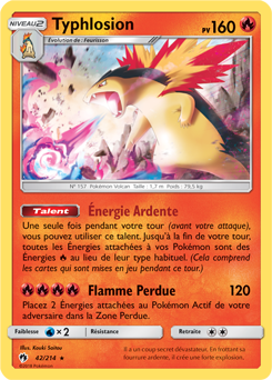 Carte Pokémon Holographique Rare Typhlosion 42/214 de la série Tonnerre Perdu