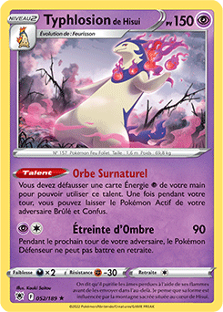 Carte Pokémon Holographique rare Typhlosion de Hisui 052/189 de la série Astres Radieux