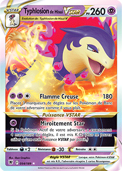 Carte Pokémon Ultra rare VSTAR Typhlosion de Hisui VSTAR 054/189 de la série Astres Radieux