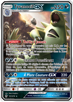 Carte Pokémon Tyranocif GX 121/214 de la série Tonnerre Perdu en vente au meilleur prix