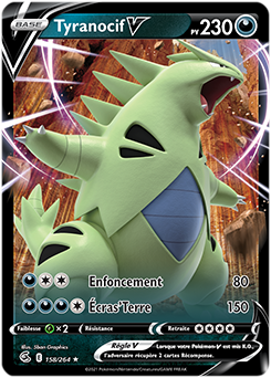 Carte Pokémon Ultra rare V Tyranocif V 158/264 de la série Poing de Fusion