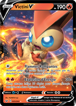 Carte Pokémon Victini V 25/202 de la série Épée et Bouclier en vente au meilleur prix