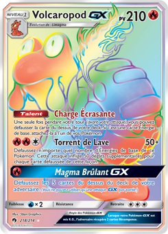 Carte Pokémon Secrète Rainbow GX Volcaropod GX 218/214 de la série Tonnerre Perdu