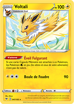 Carte Pokémon Rare Voltali 047/185 de la série Voltage Éclatant