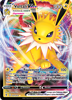 Carte Pokémon Ultra rare VMAX Voltali VMAX 51/203 de la série Évolution Céleste