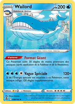 Carte Pokémon Peu commune Wailord 038/195 de la série Tempête Argentée