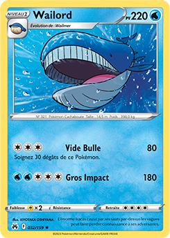 Carte Pokémon Wailord 032/159 de la série Zénith Suprême en vente au meilleur prix