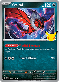 Carte Pokémon Rare Yveltal 100/128 de la série 30e Anniversaire