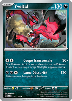 Carte Pokémon Rare Yveltal 118/182 de la série Faille Paradoxe