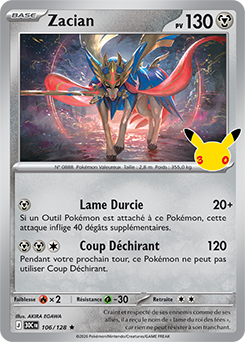 Carte Pokémon Rare Zacian 106/128 de la série 30e Anniversaire