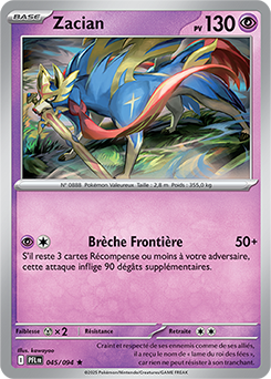 Carte Pokémon Rare Zacian 45/94 de la série Flammes Fantasmagoriques